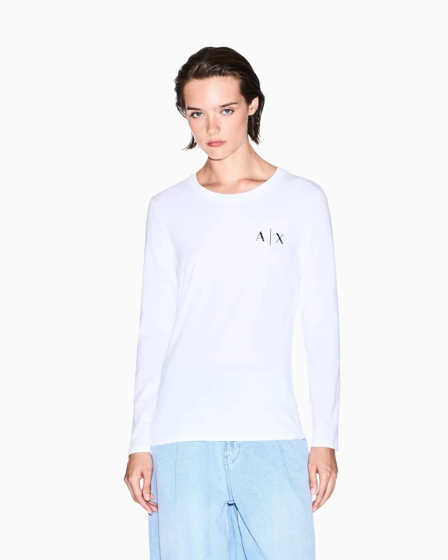 Armani Exchange Women’s Rhinestone Long Sleeve T-Shirt – White