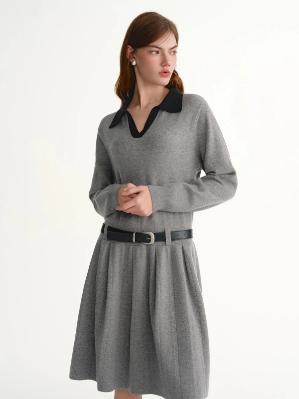 Plus Size V-Neck Sequin Knit A-Line Winter Dress – Grey