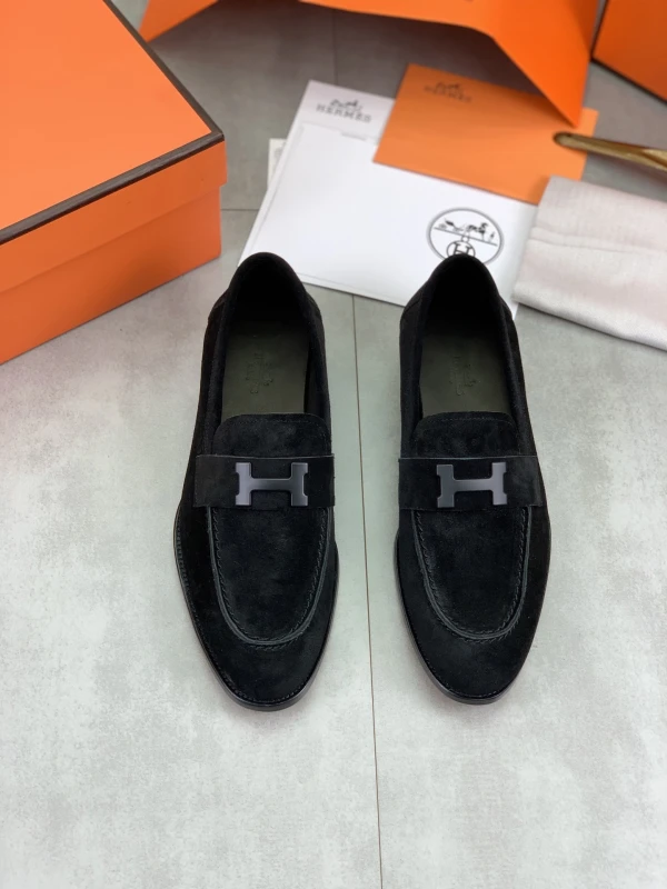All-Black Hermès Men's Suede Leather Matte 'H' Buckle Loafers