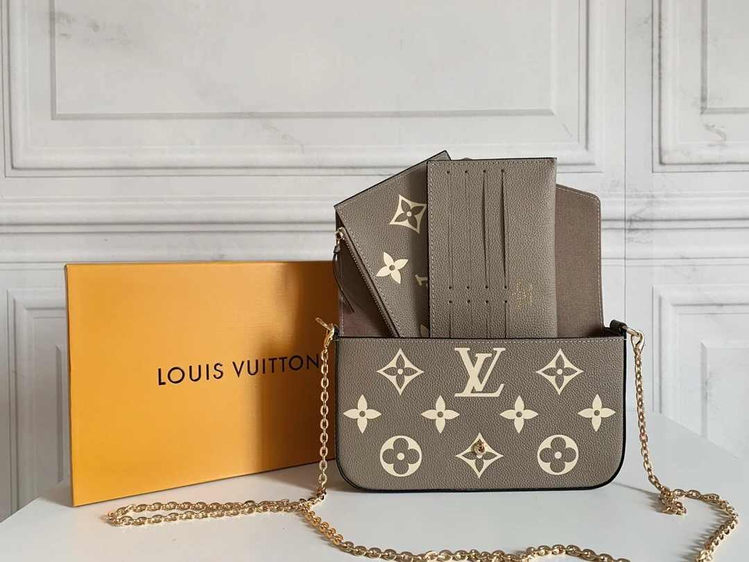 Louis Vuitton Félicie Pochette in Turtle Dove Grey and Cream Monogram Empreinte Leather