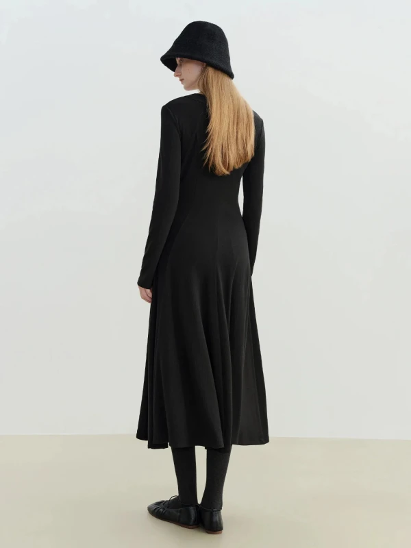 Women’s Winter Slim Fit Knit Midi Dress – Round Neck Bodycon
