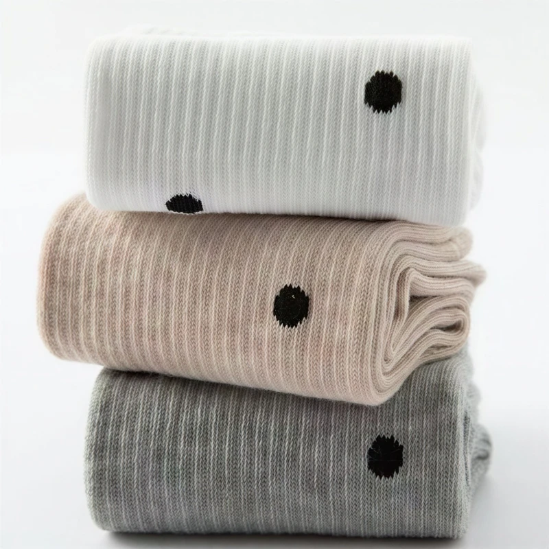4 Pairs Casual Women's Mid-Tube Polka Dot & Solid Color Socks for Comfort