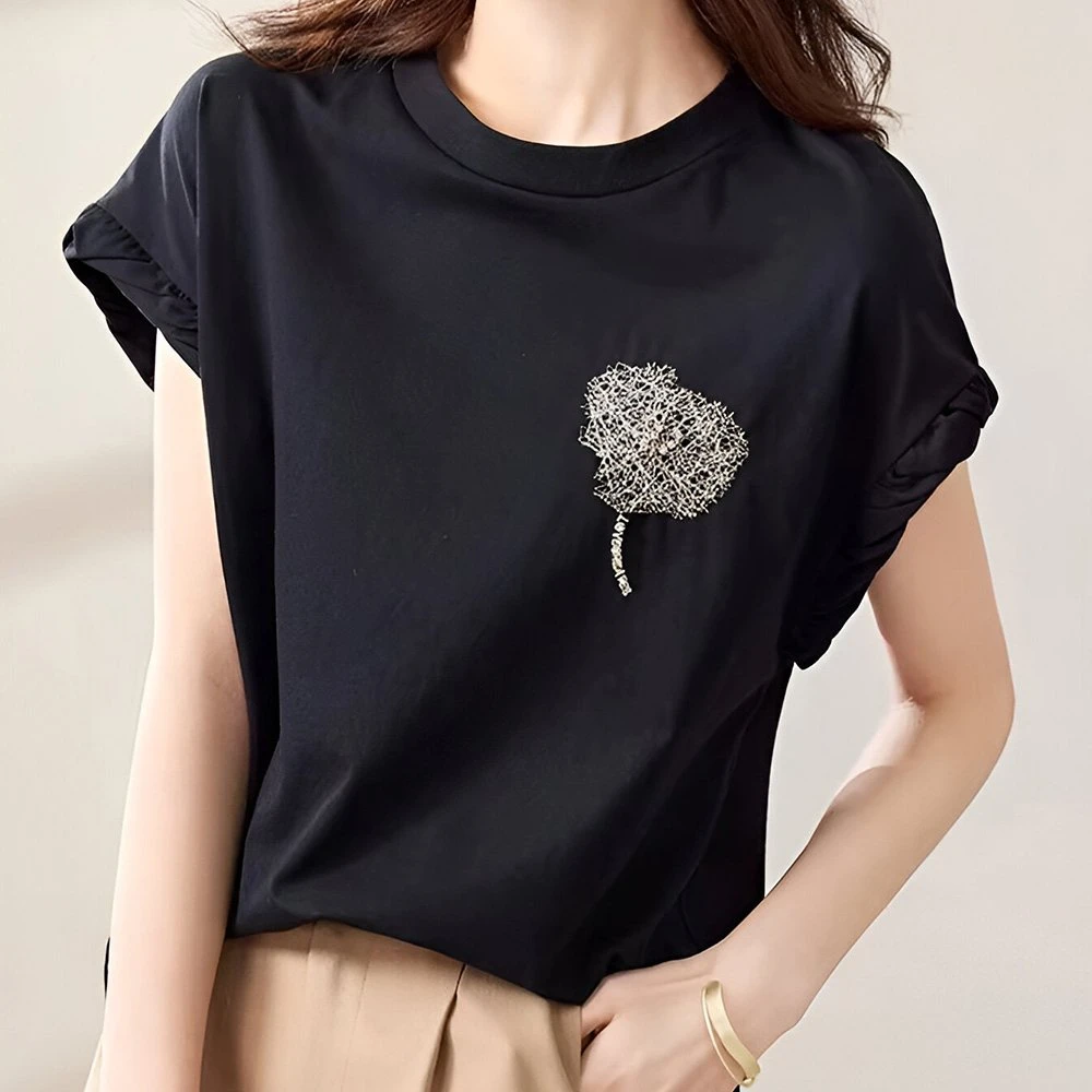 Women's Casual Loose Fit Cotton T-Shirt - Summer Short Sleeve Knit Top