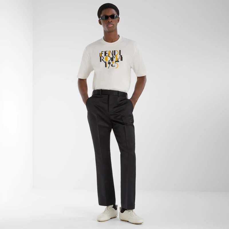Fendi Roma 1925 White Cotton T-Shirt with Embroidered Details