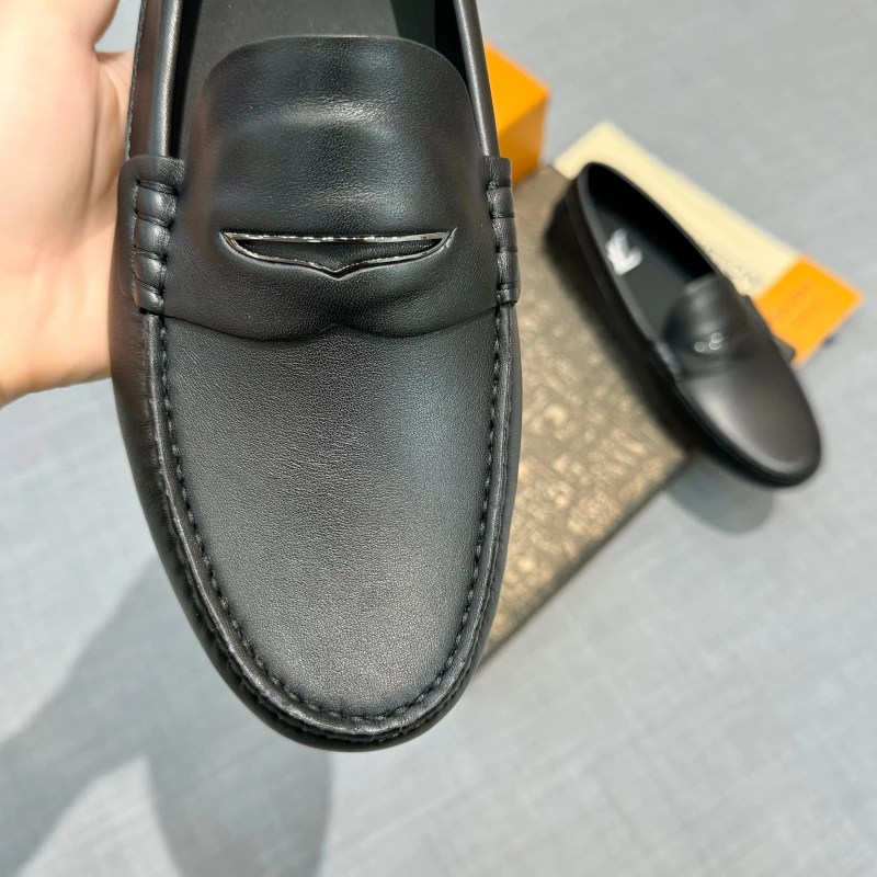 Smooth Jet Black Louis Vuitton Men's Leather Strap Loafers