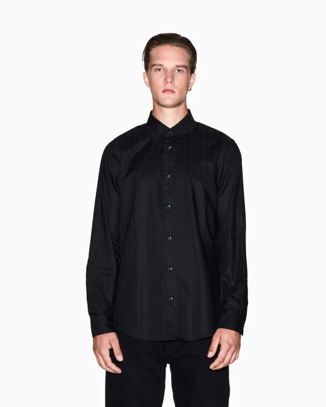 Armani Exchange Men's Black Jacquard Cotton Shirt