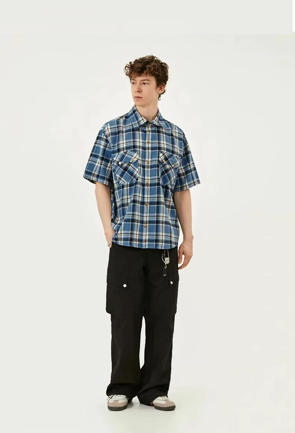 Plaid Short Sleeve Shirt for Men – Y2K Streetwear Hip Hop Casual Shirt