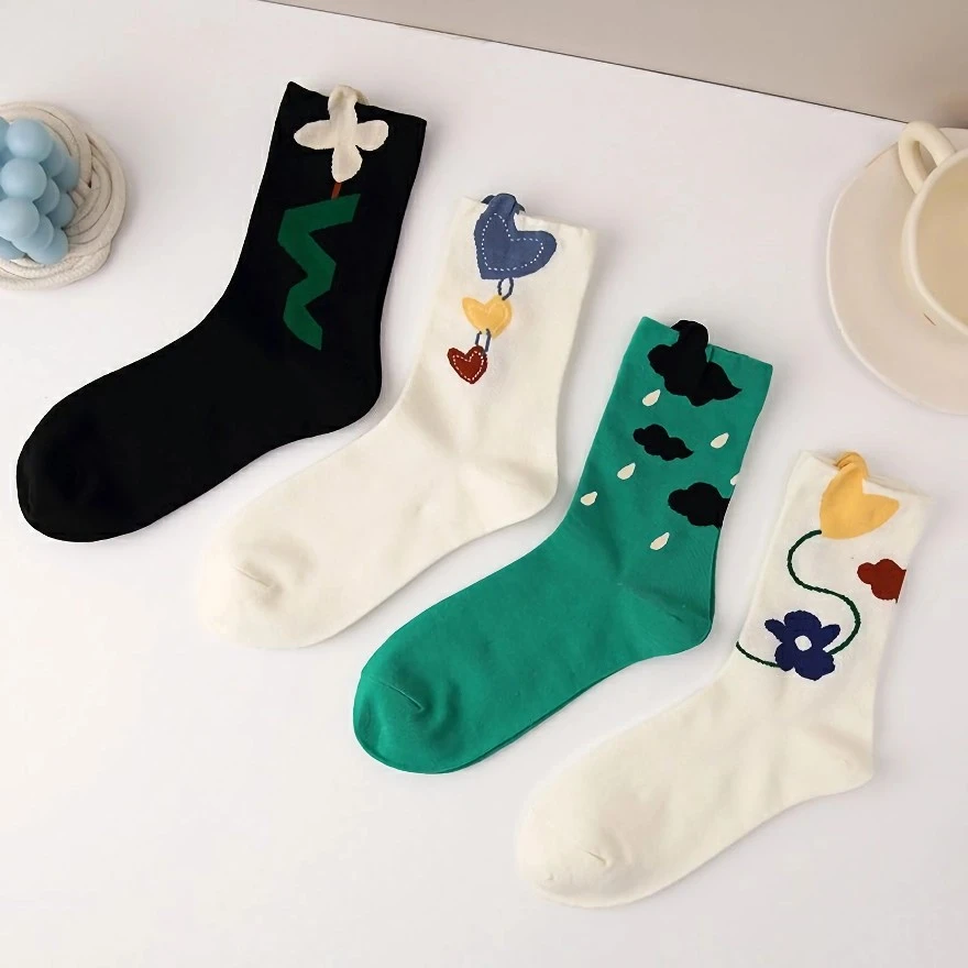 Fashion Women's Korea Style Flower Pattern Print Socks – Cute Short Socks