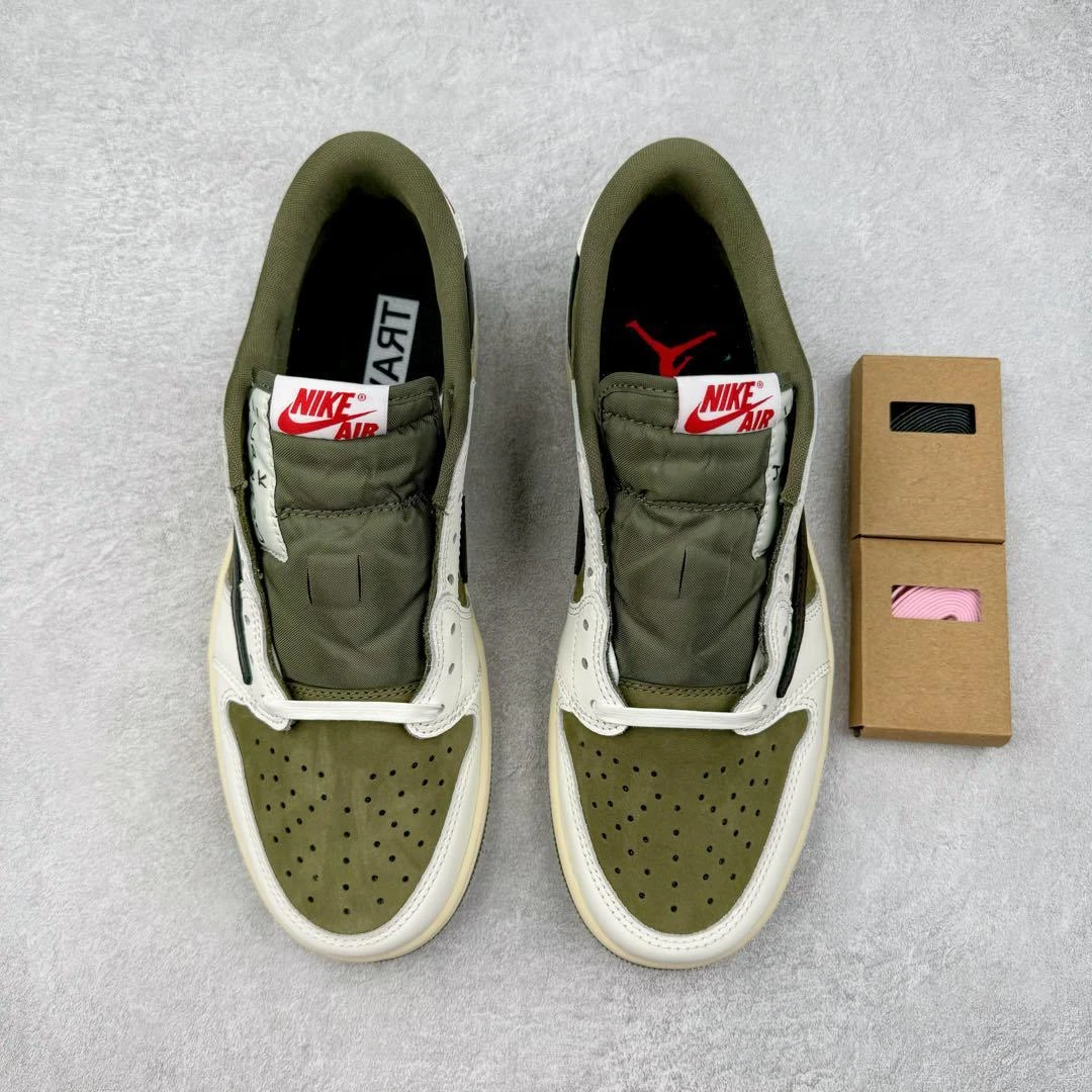 Travis Scott x Air Jordan 1 Low Sneakers – Olive Green White Black