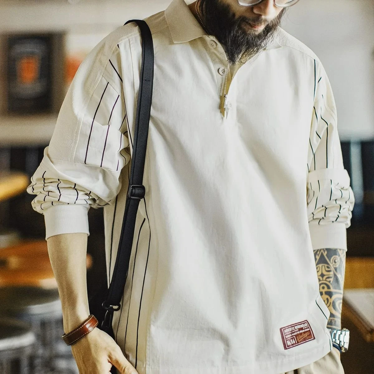 Vintage Baseball Print Cotton Polo Hoodie
