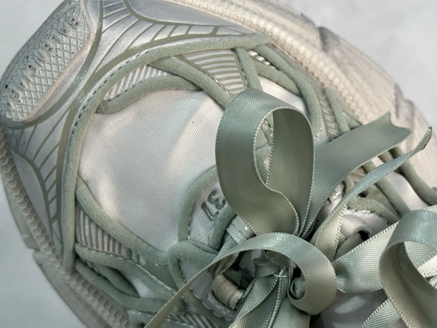 Balenciaga Satin Lace Runner Sneaker – Pearl White / Ice Grey