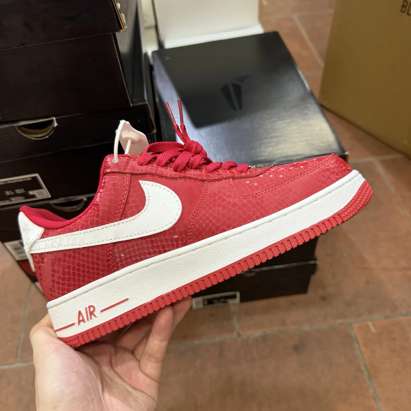 Nike Air Force 1 Low Mamba Edition Sneakers – Red, White & Silver Snakeskin