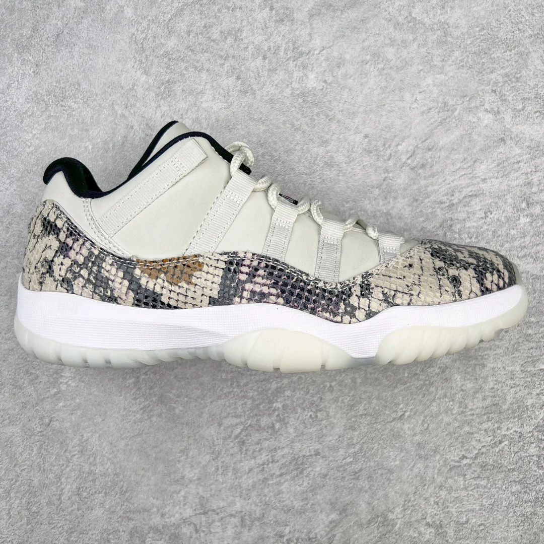 Air Jordan 11 Low "White, Grey & Red Snakeskin" Premium Sneakers