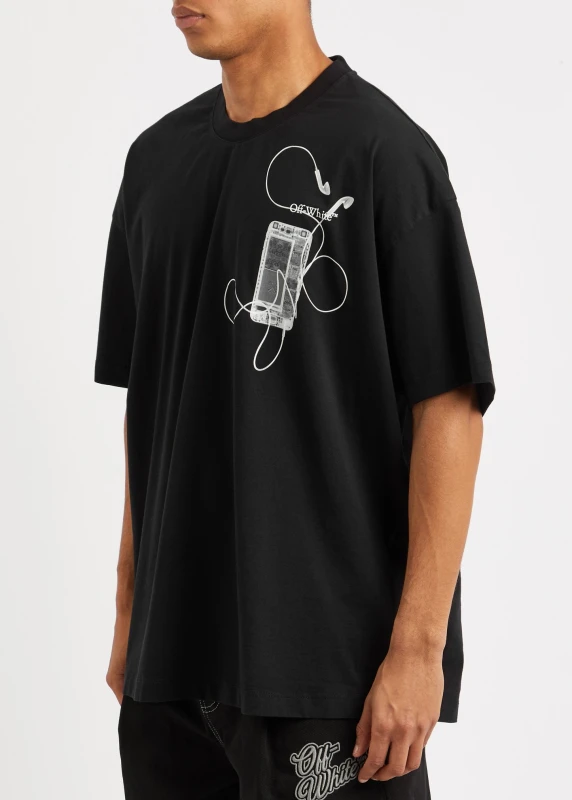 Off-White Men’s Printed Black Cotton T-Shirt