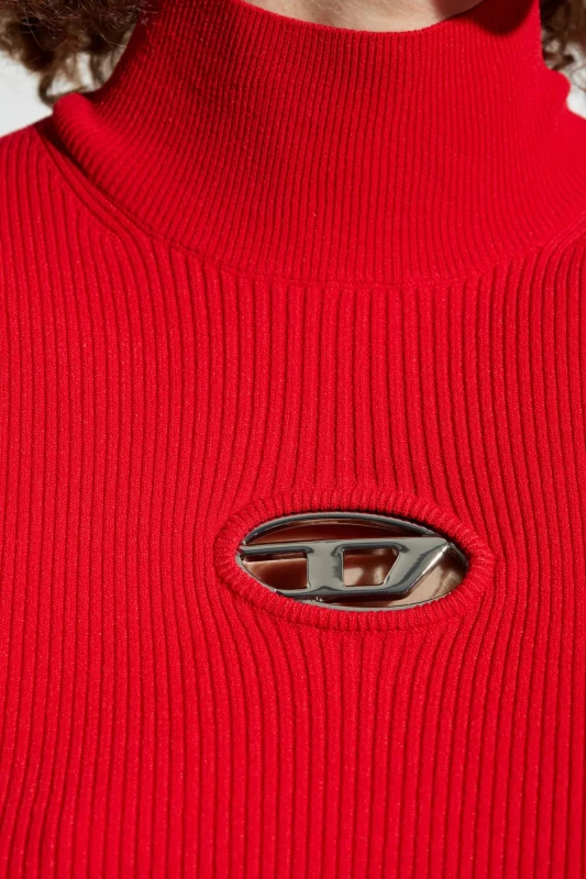Diesel Women’s Red Ribbed Turtleneck Mini Dress