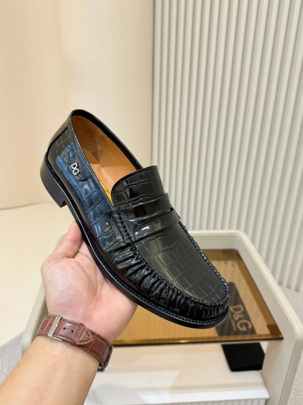Croc-Embossed Black Dolce & Gabbana Men's Leather DG Penny Loafers