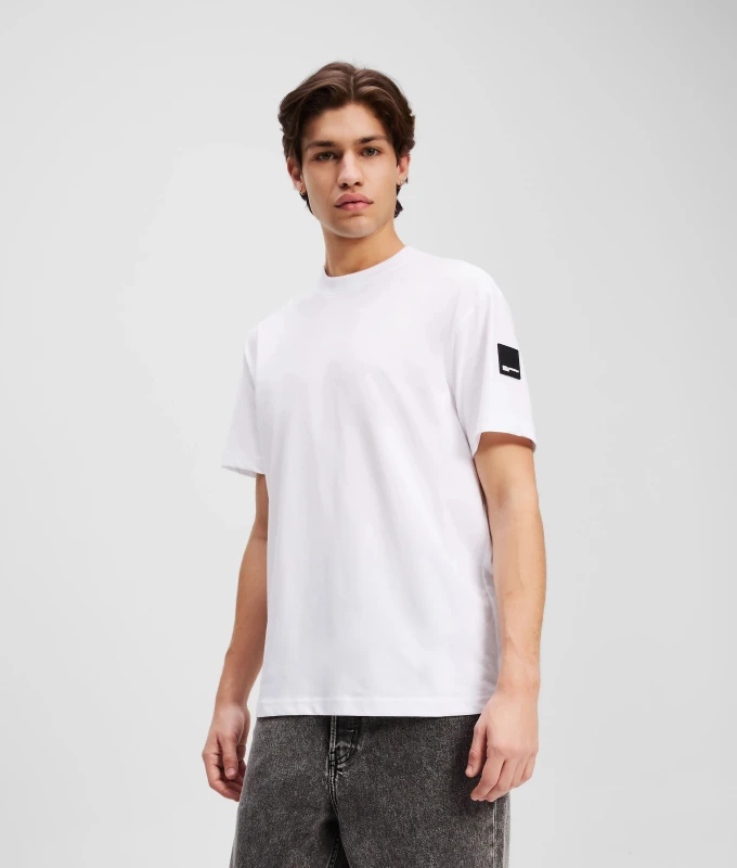 Karl Lagerfeld Jeans Men's White Cotton T-Shirt with Round Neck