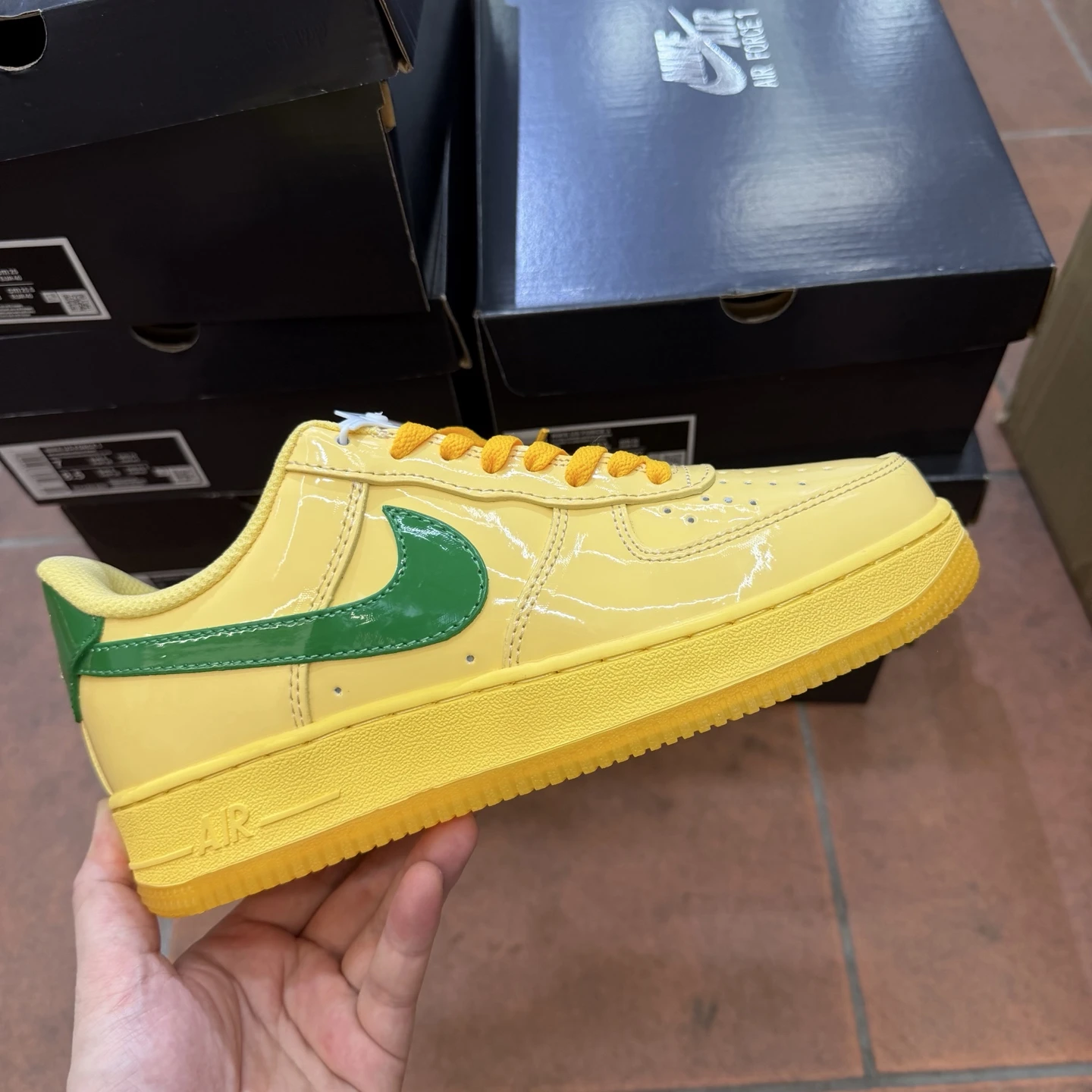 Nike Air Force 1 Low Premium Sneakers – Glossy Yellow/Orange/Green