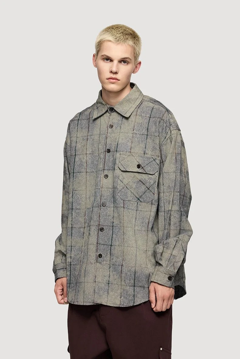 Oversized Retro Plaid Shirt Jacket for Men – High Street Style