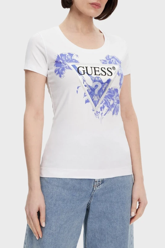 Guess Women's White Print T-shirt