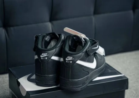 Nike Air Force 1 Mid '07 Triple Black White Swoosh Sneakers