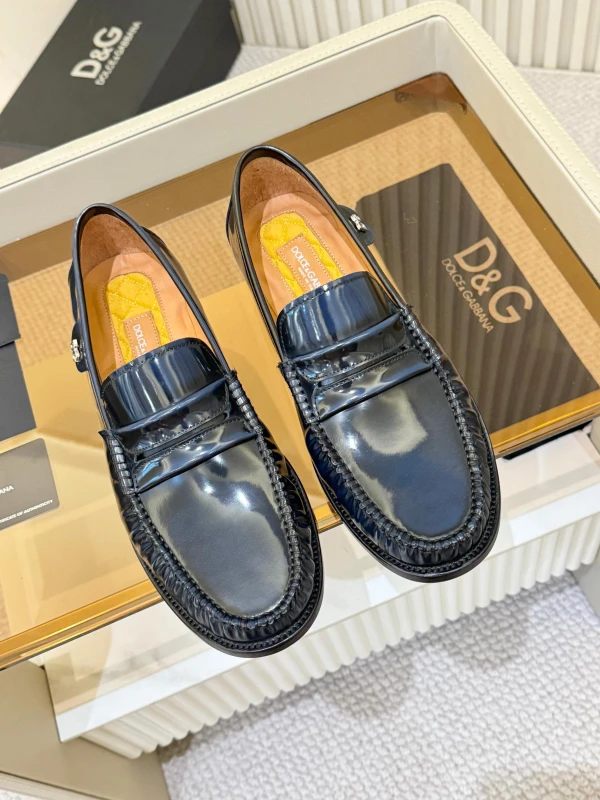High-Shine Glossy Dark Navy Blue Dolce & Gabbana Men's Leather DG Penny Loafers