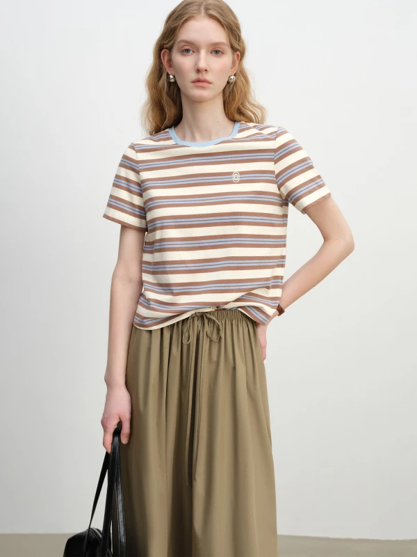 Striped Cotton Short Sleeve T-Shirt for Women