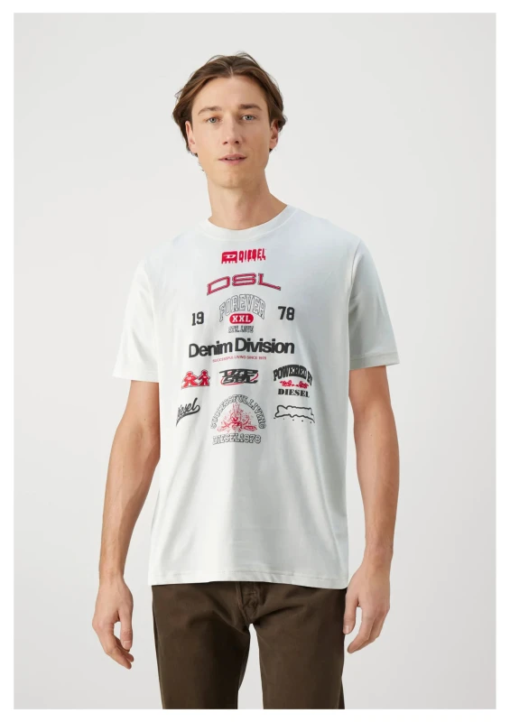 Diesel Men's White Printed Cotton T-Shirt