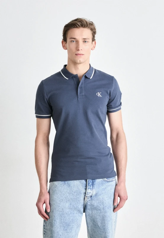 Calvin Klein Jeans Men's Classic Blue Polo Shirt – Short Sleeve Cotton Blend
