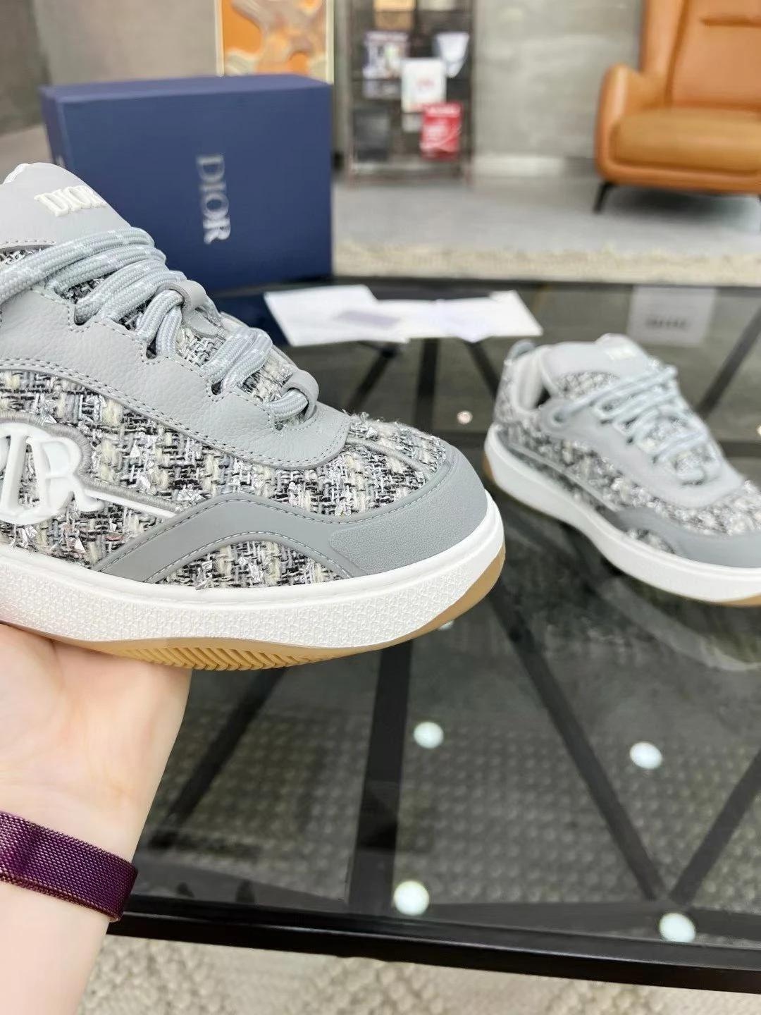 Light Grey, White, and Gum Christian Dior Men's B27 Low-Top Sneakers