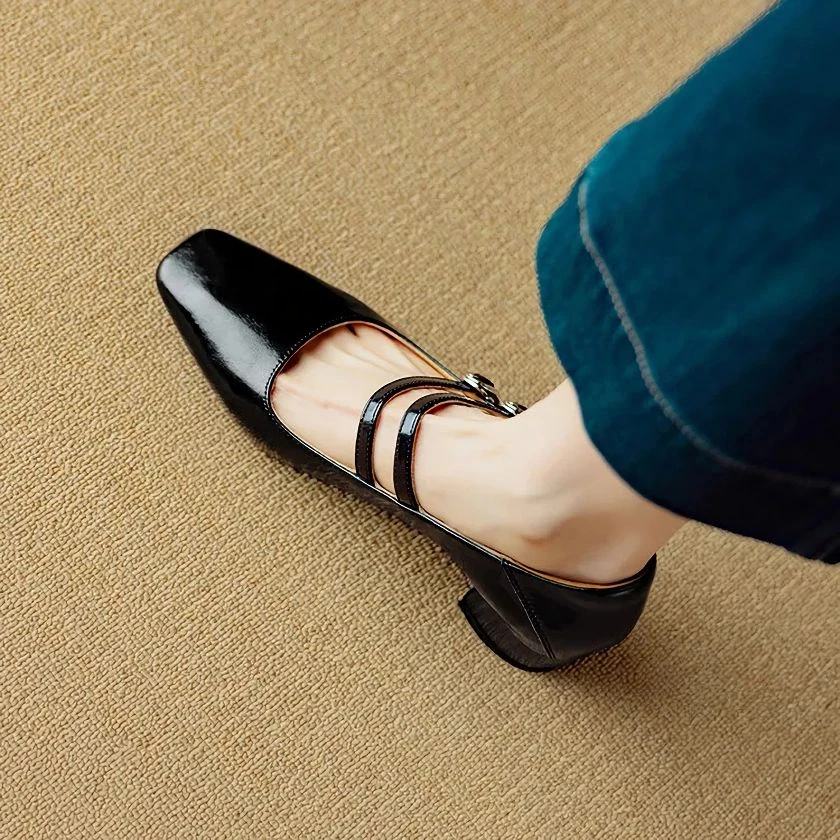Women’s Square Toe Mary Jane Pumps with Chunky Heel