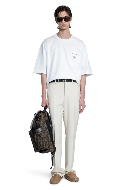 Fendi White Cotton Oversized T-Shirt with Pocket & Zipper Detail