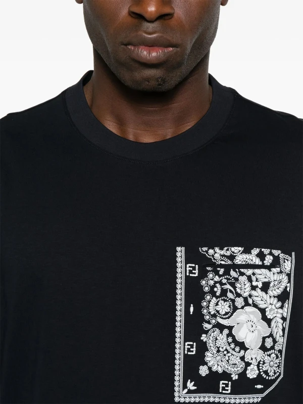 Fendi Bandana-Print Cotton T-Shirt – Midnight Blue with FF Details