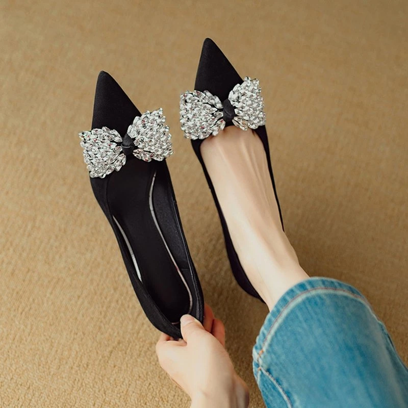 Sweet Bow Pointed Toe Suede Pumps with Thin Heel