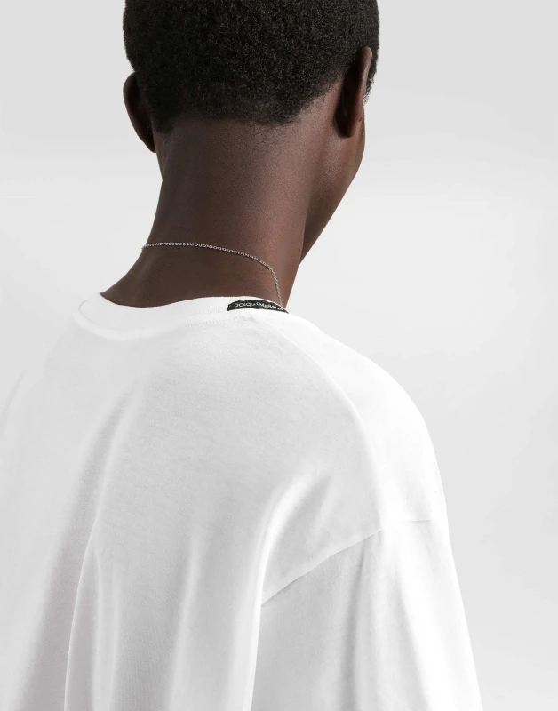 Dolce&Gabbana V-Neck Cotton T-Shirt – Elegant Monochrome Style