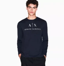 Armani Exchange Men's Navy Long Sleeve T-shirt with Logo Prints