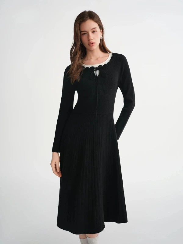 Women's Romantic Color Block Knit Two-Piece Dress for Curvy Figures