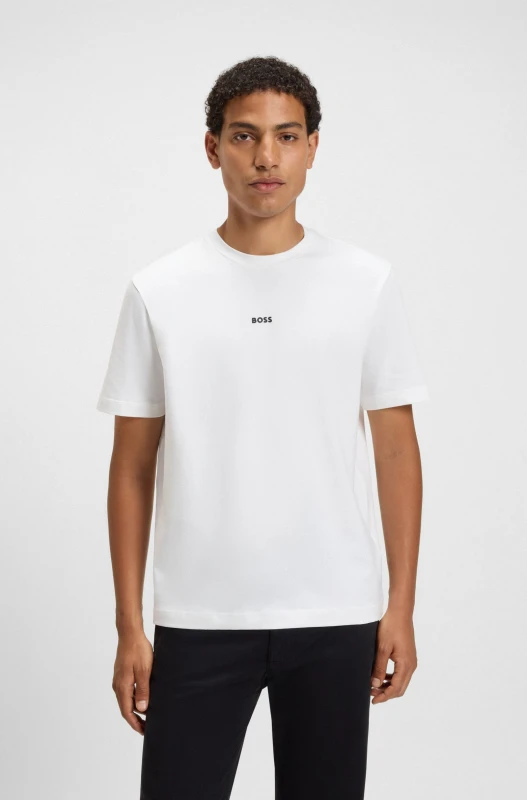 Boss Men's White Cotton Blend T-Shirt - Stylish Comfort