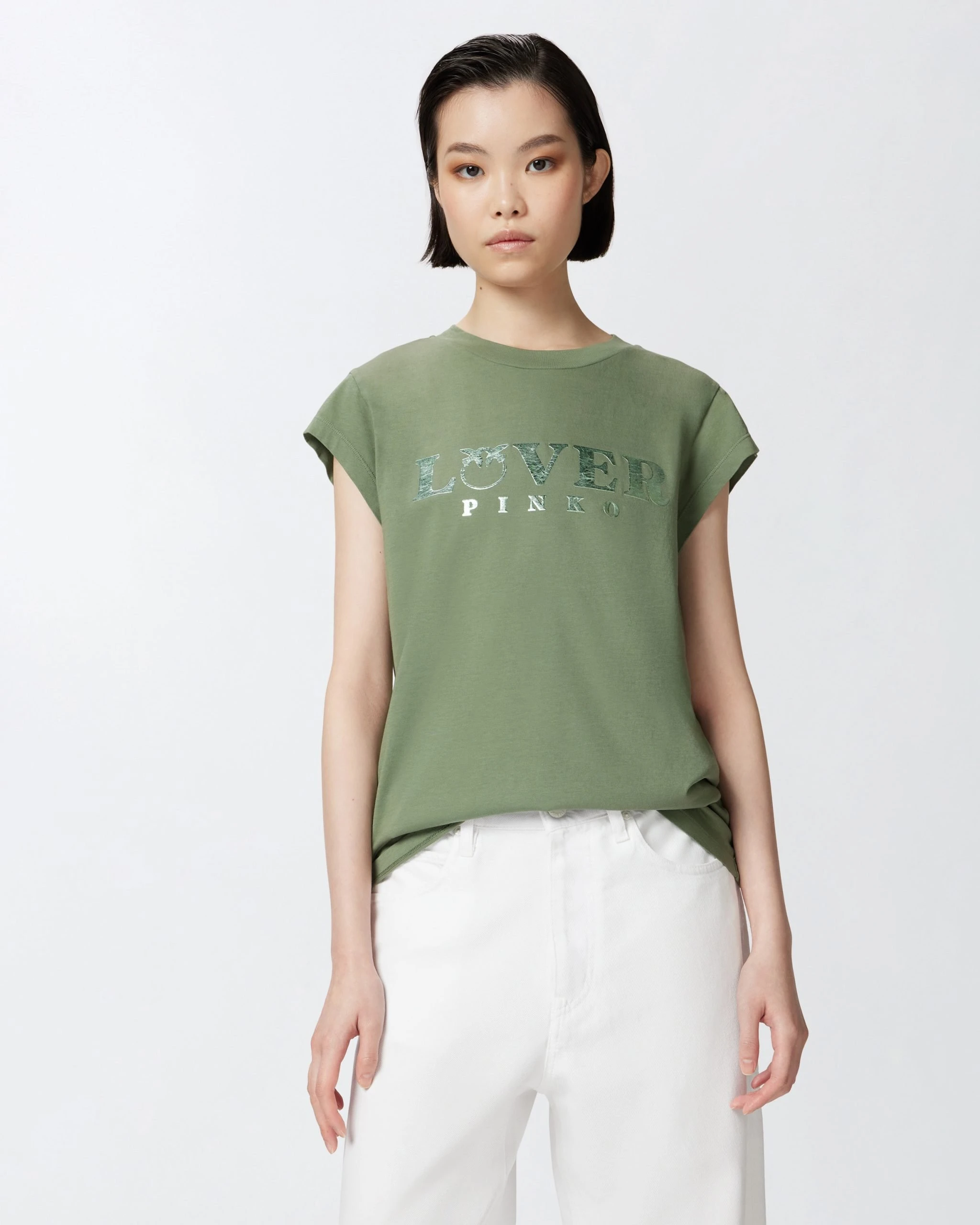 PINKO Lover Glossy Print Cotton T-Shirt for Women