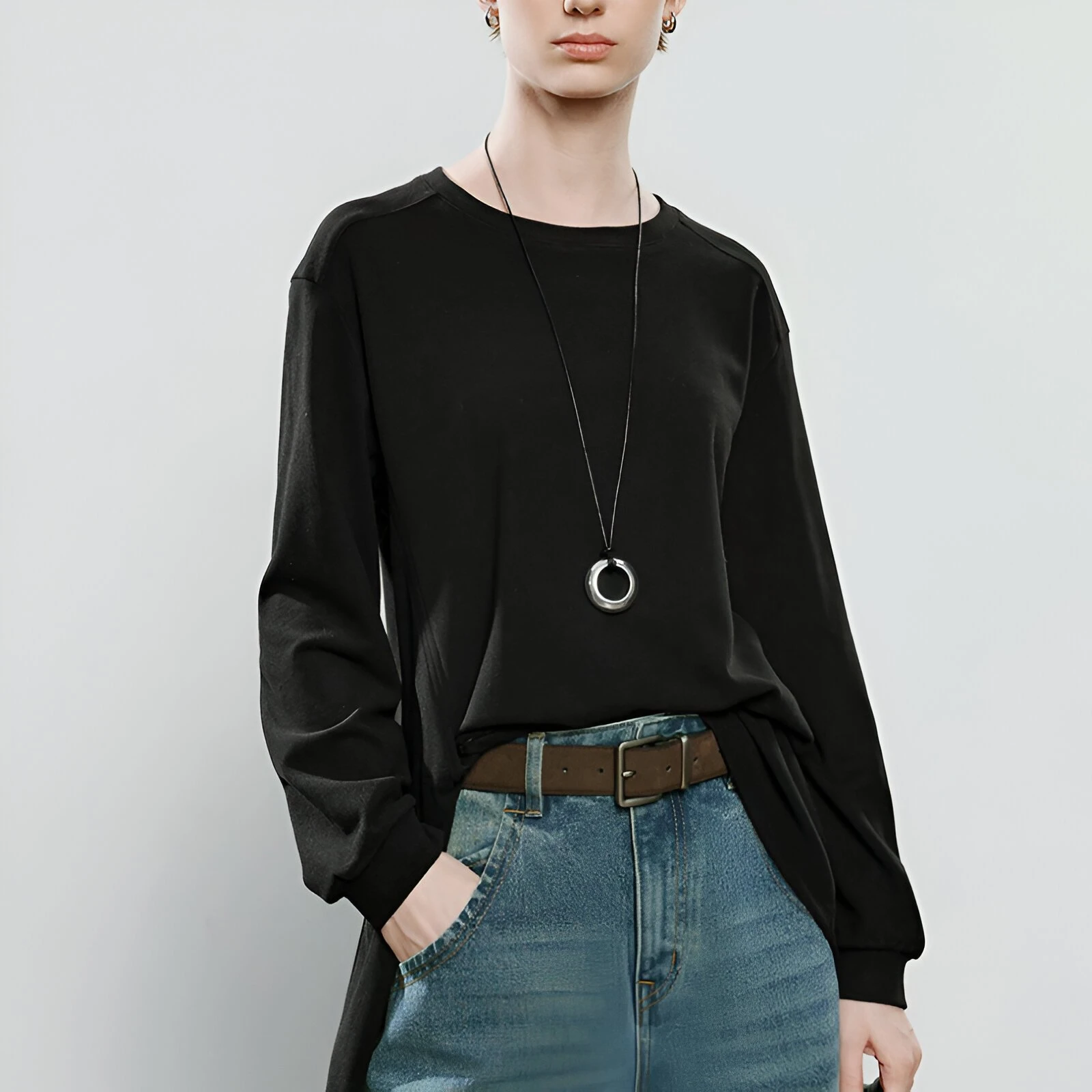 Winter Asymmetric Twist High-Slit Fleece Women’s T-Shirt - Stylish & Warm