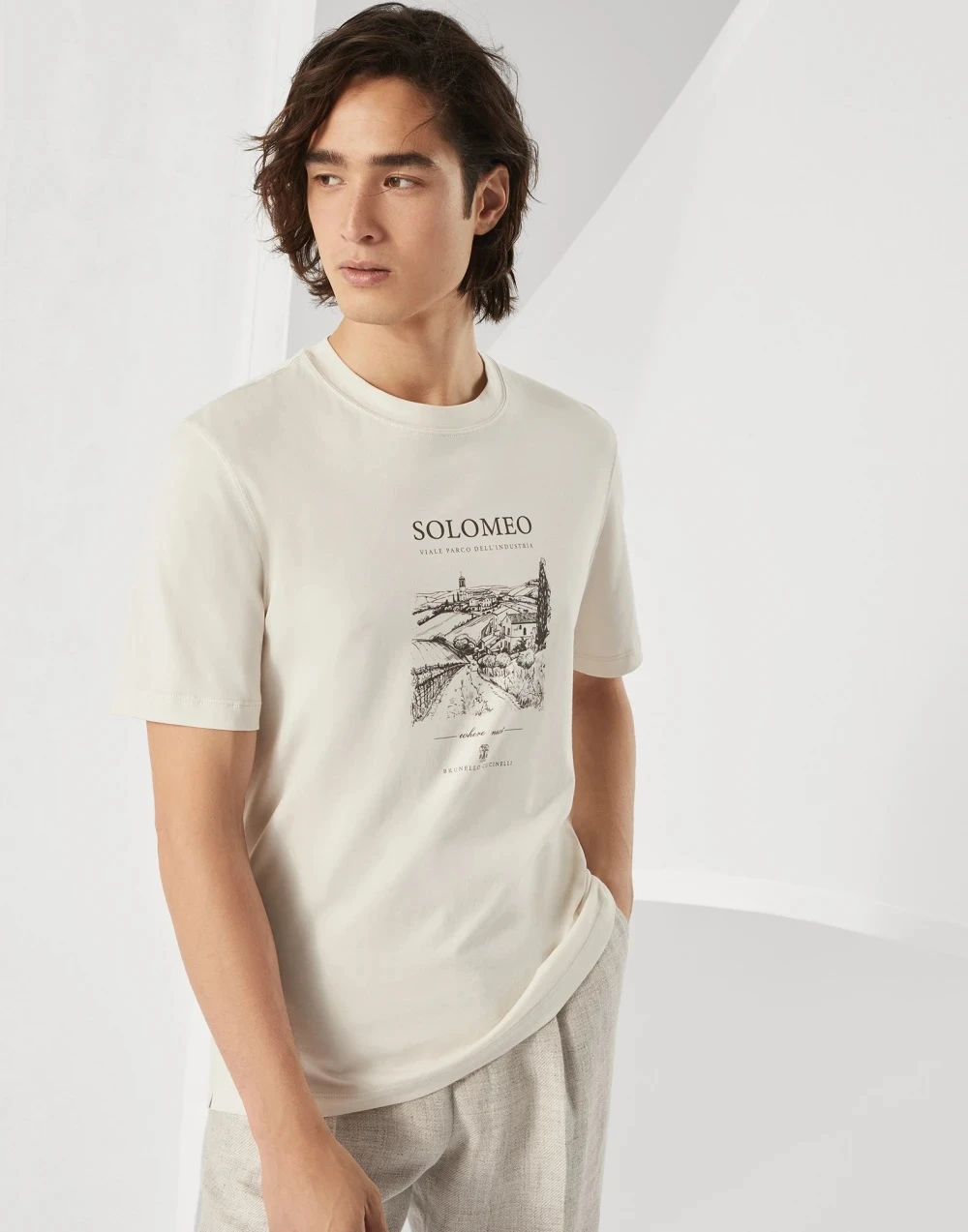 Brunello Cucinelli Cotton T-Shirt with Iconic Monogram Print