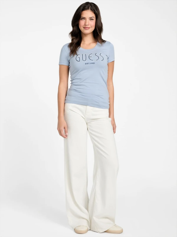 Guess Women's Light Blue Printed Cotton T-shirt – Fall/Winter Collection