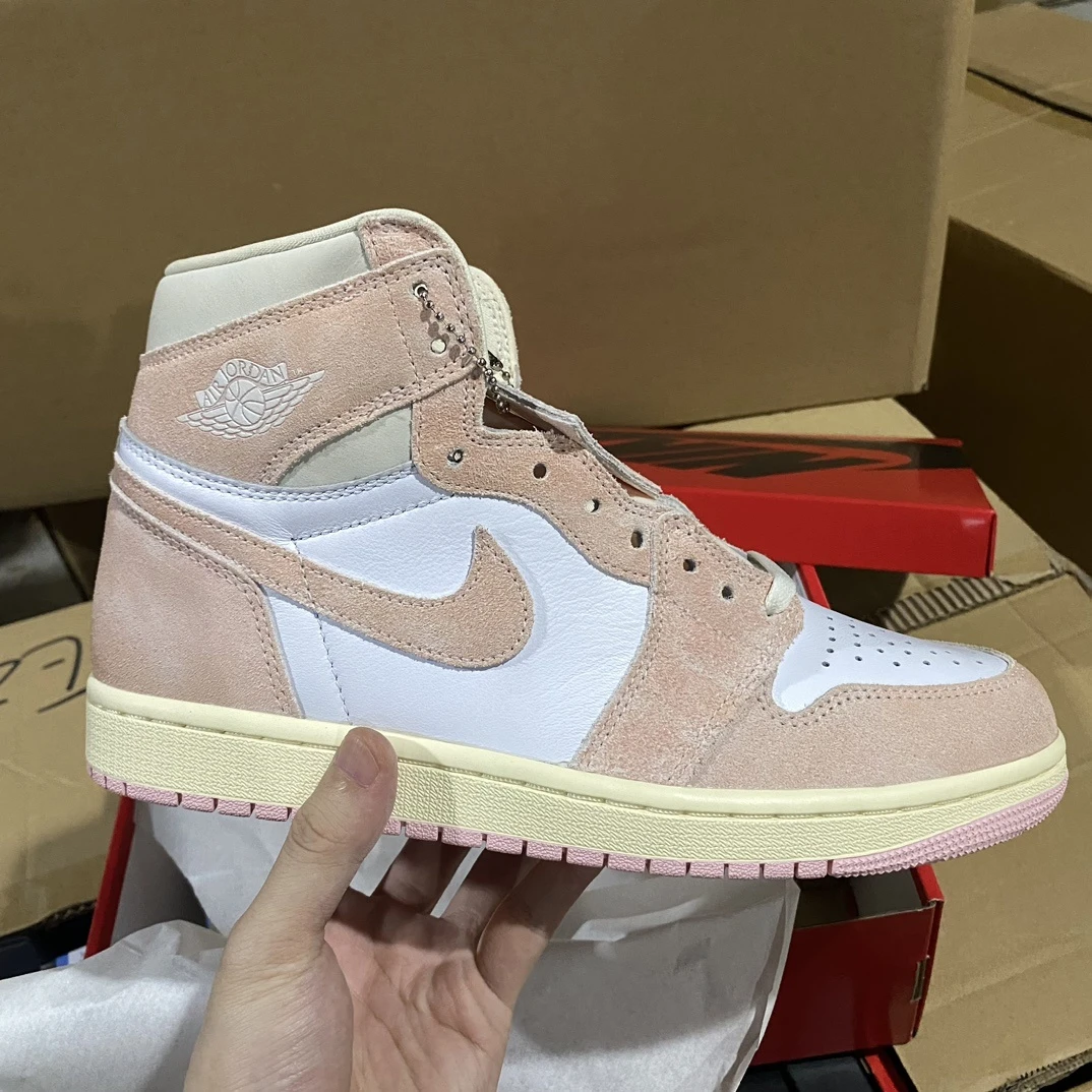 Air Jordan 1 High Sneakers – Pink/White (Soft Pink Suede)