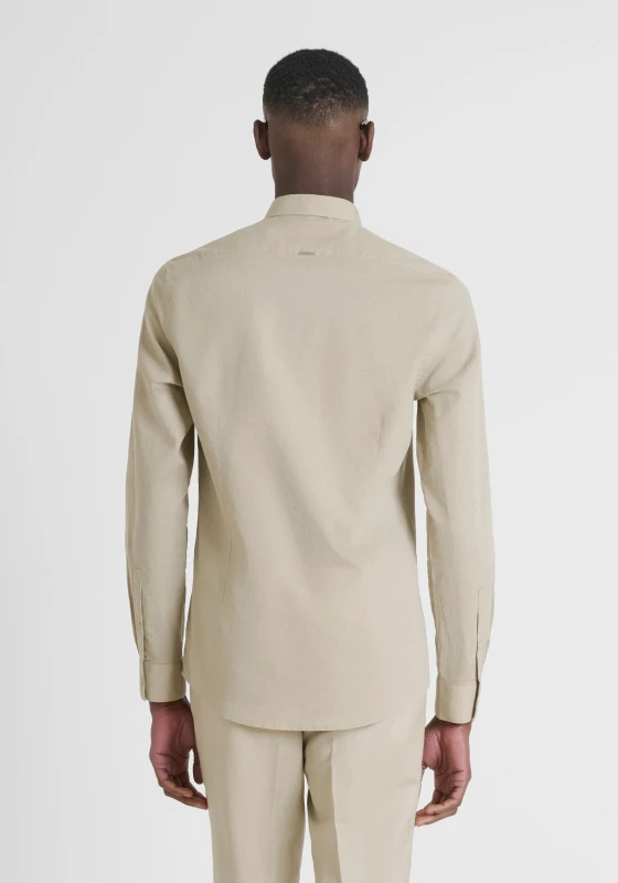 Antony Morato Men's Beige Linen-Cotton Long Sleeve Shirt