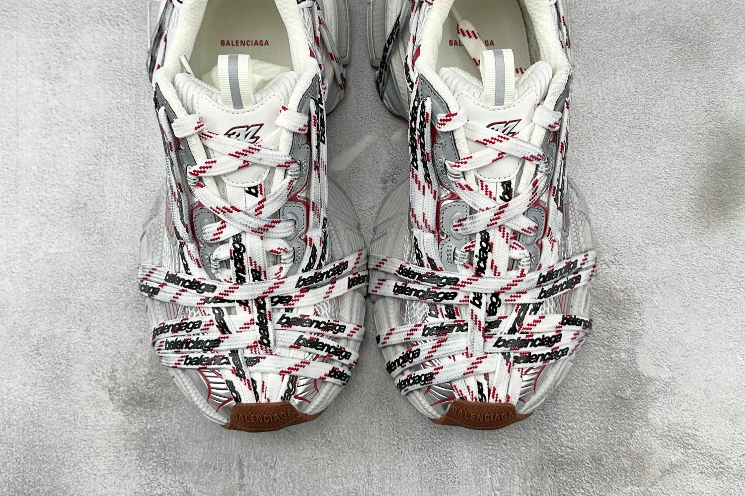 Balenciaga x Adidas Wrapped Lace Track Sneaker White Grey Red Designer Luxury Shoe