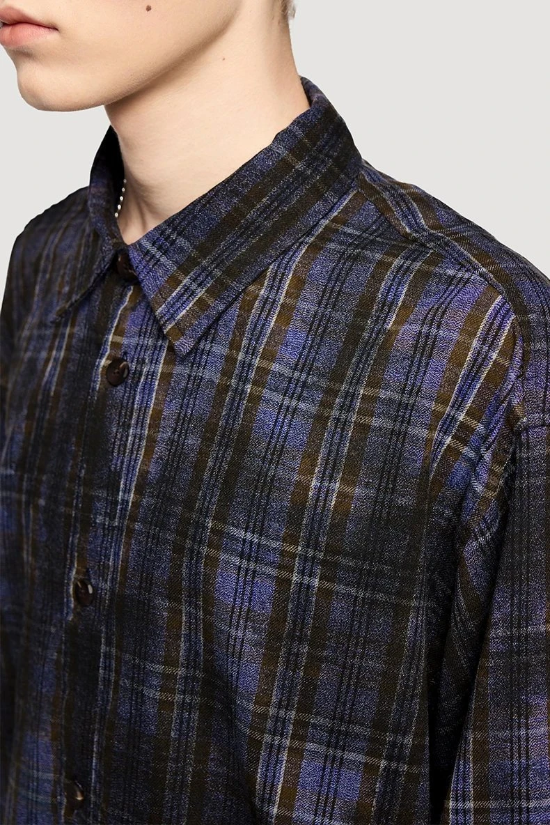 Men’s Vintage Plaid Dirty-Dyed High Street Loose Checkered Shirt