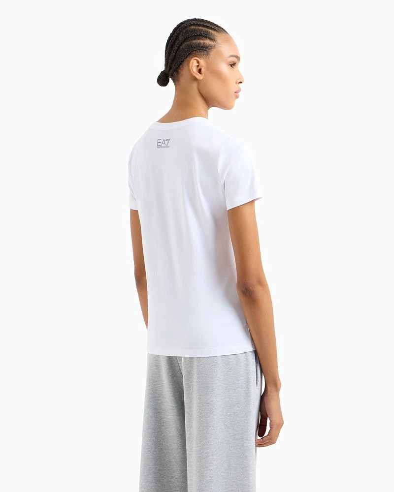 EA7 Women's White Printed T-Shirt – Stylish & Comfortable for Spring/Summer