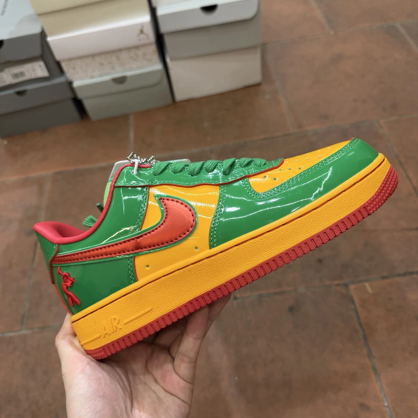 Nike Air Force 1 Low Sneakers – Green, Yellow & Red Patent