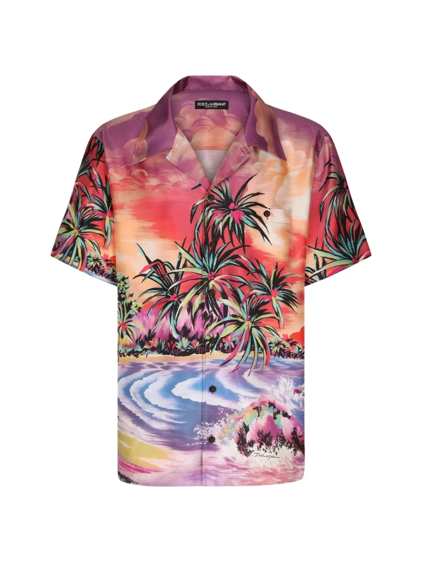 Dolce & Gabbana Vibrant Tropical Print Short Sleeve Cotton Shirt