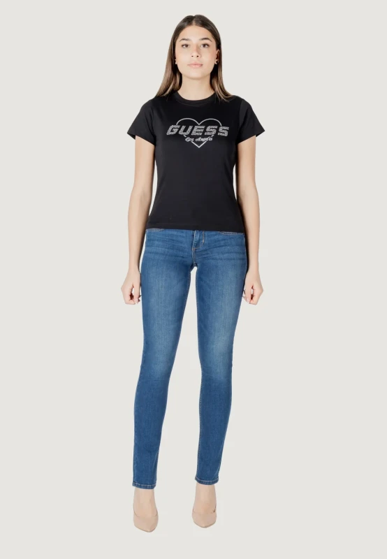 Guess Active Women's Black Rhinestone T-Shirt - Casual Chic and Comfortable